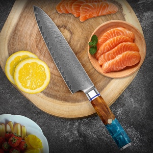 Couteau de chef Damas ambidextre en bois, importé de Chine, avec cœur en acier AUS-10, semi-fait main, traité thermiquement, style occidental pour la cuisine - Product Image 1