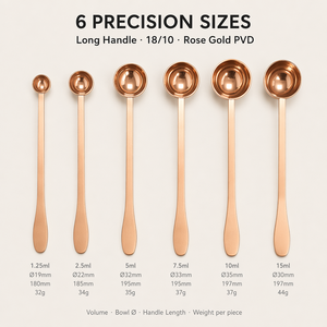 Juego de Cucharas Medidoras de Acero Inoxidable 18/10 con Recubrimiento PVD en Oro Rosa, Acabado Espejo, Mango Largo, 6 Piezas, 1.25ml-15ml, para Cocina y Repostería - Product Image 4