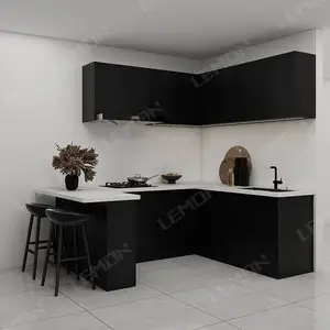 High Quality Complete Full Black Kitchen Cabinets Set Moduler Kitchens Furniture for Apartment Project