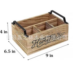 Boîte de rangement pour couverts de cuisine en bois, compartimentée, organisateur en bois massif, support de rangement pour articles divers de bureau, rectangle, multifonction - Product Image 4