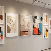 Peinture sur toile encadrée, art abstrait minimaliste moderne, portrait de femme, style nordique, tons doux, pour la décoration du salon