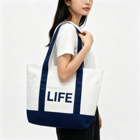 Grand sac fourre-tout en toile à motif de dessin animé pour femmes, avec logo personnalisé imprimé, fermeture éclair, vente en gros