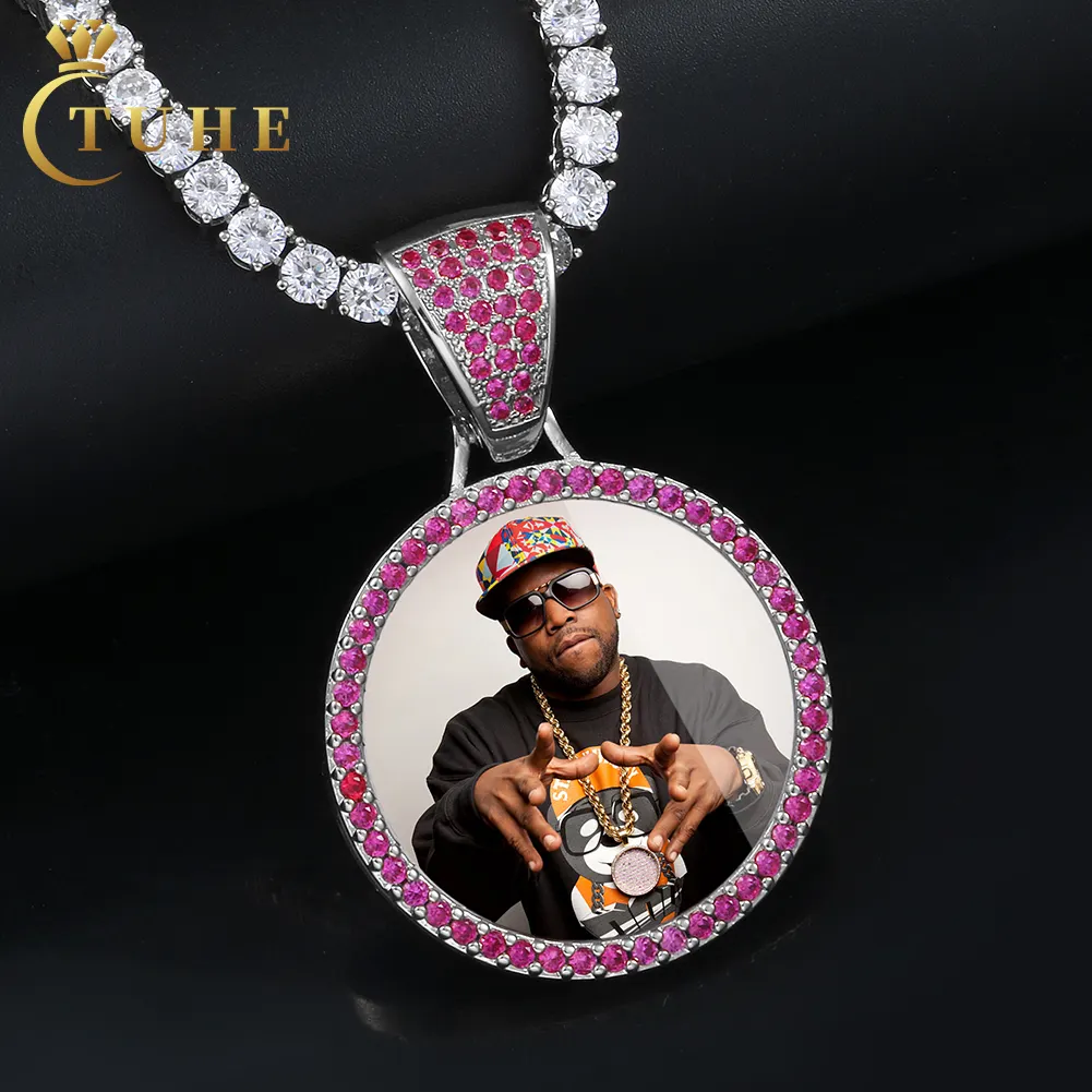 Custom Foto Memory Medaillons Hanger Ketting 35Mm Vergulde Messing Aaaaa Gekleurde Cz Diamant Iced Out Foto Ketting