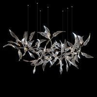 Lustre LED de style moderne, grand luminaire suspendu d'intérieur, lampe en verre artisanal en forme de feuille avec cadre en fer, télécommande, décoration de la maison