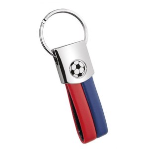 Portachiavi in Pelle PU e Silicone, Design Pallone da Calcio Rosso/Blu, in Morbido PVC e Metallo per Uso Aziendale, Senza Scatola - Product Image 1