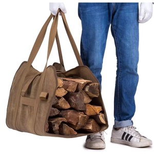 Sac de transport pour bois de chauffage en toile personnalisé, échantillon gratuit, pour le camping en plein air, avec une pochette robuste pour bûches de cheminée - Product Image 5