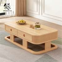 Table basse en bois à 2 tiroirs, design moderne, fabriquée en usine, prix avantageux, personnalisable, stock important, écologique, pour salon.