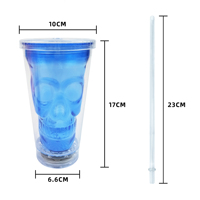 16oz LED doppelwandige Schädel becher Light-Up Trink plastik Barware Tassen mit Strohhalm für Neujahrs-Abschluss feier Dekorationen