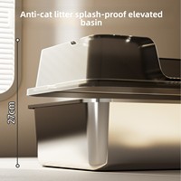 Bac à litière pour chat en acier inoxydable, design ouvert, bords hauts, taille extra-large, anti-éclaboussures, style semi-fermé profond, toilette pour animaux de compagnie