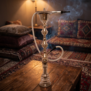 Auténtico Set de Hookah Khalil Mamoon Silver Chrome Ice - 107cm con Núcleo y Cámara Interna de Latón Sólido - Product Image 2