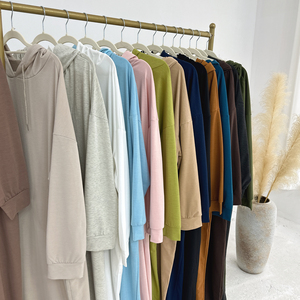 Primavera Otoño Invierno vestido suelto musulmán mujer Maxi vestido largo con capucha pulóver sudadera Abaya Casual de talla grande Abaya - Product Image 4