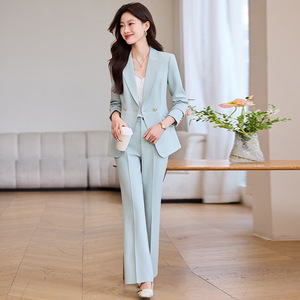 Women's Suit Set Polyester Three Quarter Sleeve Spring Office Lady Anti-Wrinkle Flared Pants Two Piece - Product Image 2