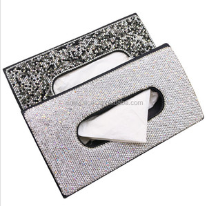 Hanging type diamond little creative bling paper holder towel clip Car sun visor Rhinestone tissue box for women