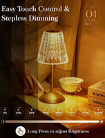 Lampe de table moderne de luxe sans fil en cristal, lampe de bureau LED rechargeable à commande tactile pour hôtel, restaurant, chevet, décoration de mariage