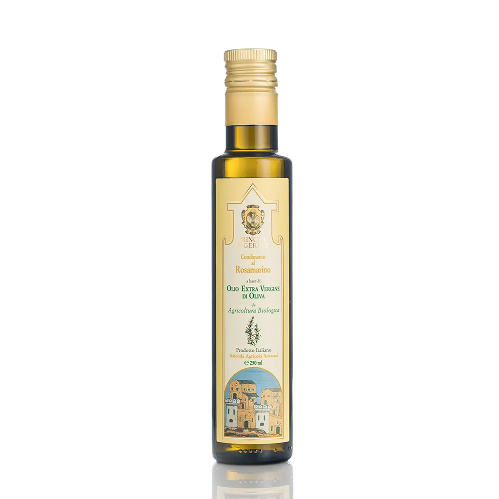 Huile d'olive au romarin biologique de grande qualité aromatisée idéale pour améliorer l'intensité légère du plat