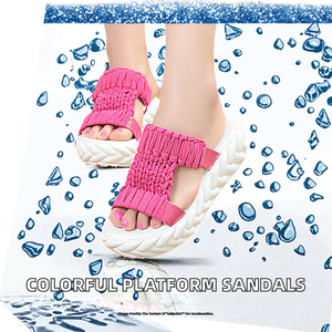 Sandales romaines pour femmes, été-automne, à plateforme souple, semelle épaisse, amortissantes, antidérapantes, massantes, à bout ouvert, dessus en coton, boucle ronde - Product Image 2