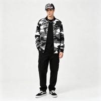 Casquette Snapback Unisexe 5 Panneaux en Nylon Brodé Main Camouflage Respirante Imperméable Maille Ajustable Noir/Blanc Style Gothique Urbain