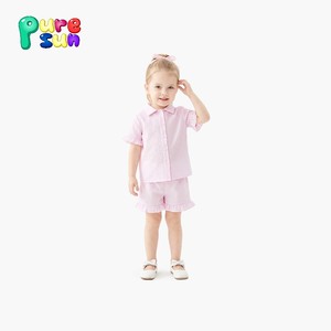 Детская пижама Puresun: Комплект из 100% хлопка с воротником поло для девочек, однотонный, оптом от производителя - Product Image 1