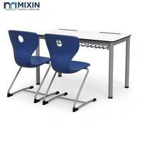 Chaises et tables de classe classiques doubles, mobilier scolaire en PVC, pupitre et chaise d'écolier, siège en plastique pour salle d'étude scolaire