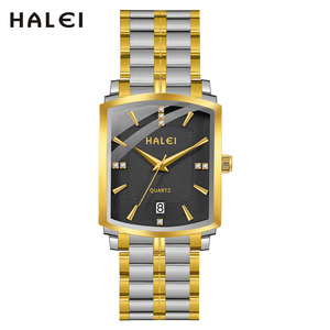 Envío Directo, Reloj de Cuarzo Rectangular HALEI para Hombre, Correa de Acero Inoxidable, Esfera con Diamantes, Indicador de Escala, Movimiento Japonés, Venta al por Mayor - Product Image 6