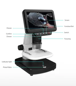 5" LCD , 1500X Biological Microscope with Digital & Microbial Lens,5'' IPS Display, 8 LEDs,