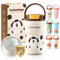 Gobelets pour enfants en céramique de 16 oz avec couvercle double ouverture, poignée de transport, motif lapin mignon, infuseur à thé intégré, faciles à nettoyer, pour l'école - Vente en gros