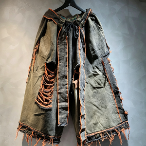 Nuevos Shorts de Mezclilla Rasgados para Hombre, Proveedor de Moda Urbana, Shorts Anchos de Jean TKAN828, Shorts Vintage Desgastados Estilo Hip Hop para Hombre - Product Image 1