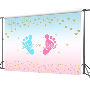 Fondale per Festa di Rivelazione del Sesso 7x5ft, Sfondo in Vinile con Piedini Maschietto o Femminuccia, Rosa e Blu con Piccole Stelle per Baby Shower - Product Image 5