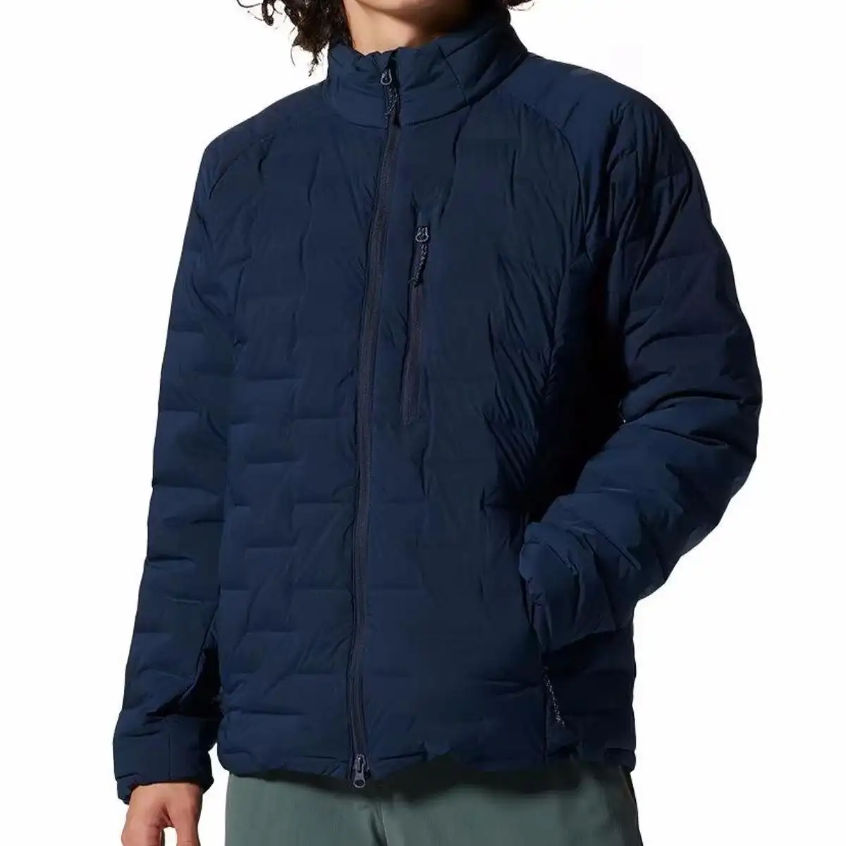 MOQ pequeño de fábrica personalizado para hombre, abrigo de invierno ligero, chaqueta acolchada, chaqueta elástica de plumón, abrigo de plumón de pato