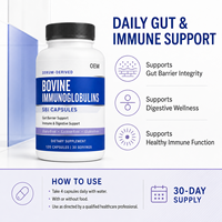 Capsules d'immunoglobulines dérivées de sérum pour les programmes quotidiens de bien-être digestif avec formule de protéines bovines, étiquette privée, approvisionnement OEM