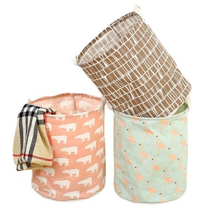 <b>Collapsible</b> Laundry Baskets Round Cotton Linen Fabric <b>Storage</b> Bucket For Clothing Organizer Daily Necessities - Product Image 5