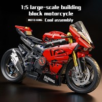 Kit de construction de moto en blocs, détails réalistes, puzzle, chaîne, roue arrière, jouet éducatif électronique à assembler, stock disponible