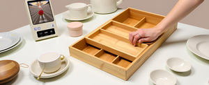 Organizador de cajones de bambú de dos niveles con bandeja extraíble para cubiertos, inserto profundo para utensilios. - Product Image 3