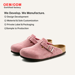 Mules classiques modernes à semelle en bois pour femme, en cuir nubuck et daim de vache, à enfiler, sabots confortables antidérapants, directement de l'usine - Product Image 1