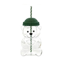Gobelet en verre borosilicate à haute teneur en borosilicate avec paille, motif ours de Noël mignon, cadeau de Noël en verre, vente en gros