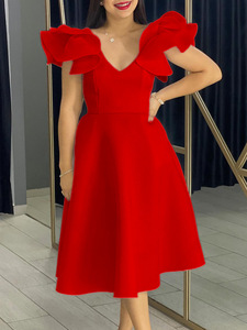 Vestido de Fiesta Elegante y Clásico con Volantes y Cintura Alta para Mujer, Ideal para Citas, Oficina o Eventos - Product Image 4