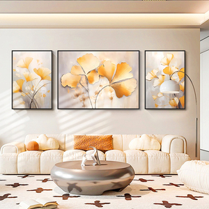 Ginkgo ภาพศิลปะระดับไฮเอนด์ติดผนังพื้นหลังโซฟาแบบเรียบง่ายภาพวาดตกแต่งห้องนั่งเล่นรูปใบไม้ - Product Image 2