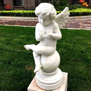 Jardín al aire libre Tallado a mano Piedra natural Tamaño real Querubín Escultura Mármol blanco Desnudo Niño Ángel Estatua - Product Image 2