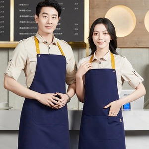 <b>Kitchen</b> <b>Apron</b> Dark Blue With Yellow Straps For Beverage Service Uniforms Waterproof Stain Resistant - Product Image 1