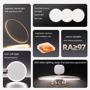 <span class=keywords><strong>Miroir</strong></span> de maquillage intelligent à 3 couleurs de lumière avec éclairage LED - <span class=keywords><strong>Miroir</strong></span> de maquillage de bureau lumineux luxueux - Product Image 6
