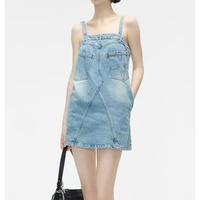 Robe en jean personnalisée à bretelles spaghetti pour femme, style vintage délavé, coupe ample et sans manches