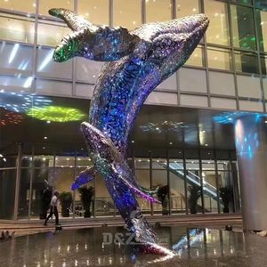 ประติมากรรมปลาวาฬสแตนเลสกลางแจ้งพร้อมไฟตกแต่ง - Product Image 5