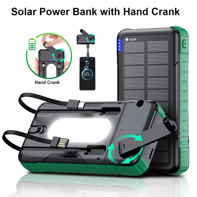 Hand Crank Solar Power Bank with Ultra-Bright LED Emergency Light Micro USB Input Portable Charger for Outdoor Camping