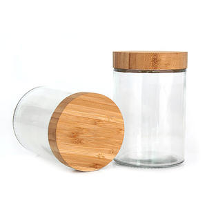 الأكثر مبيعاً برطمان زجاجي مستدير لتخزين البسكويت مع غطاء من خشب البامبو لأطعمة ، ، ، من خشب البامبو - Product Image 3