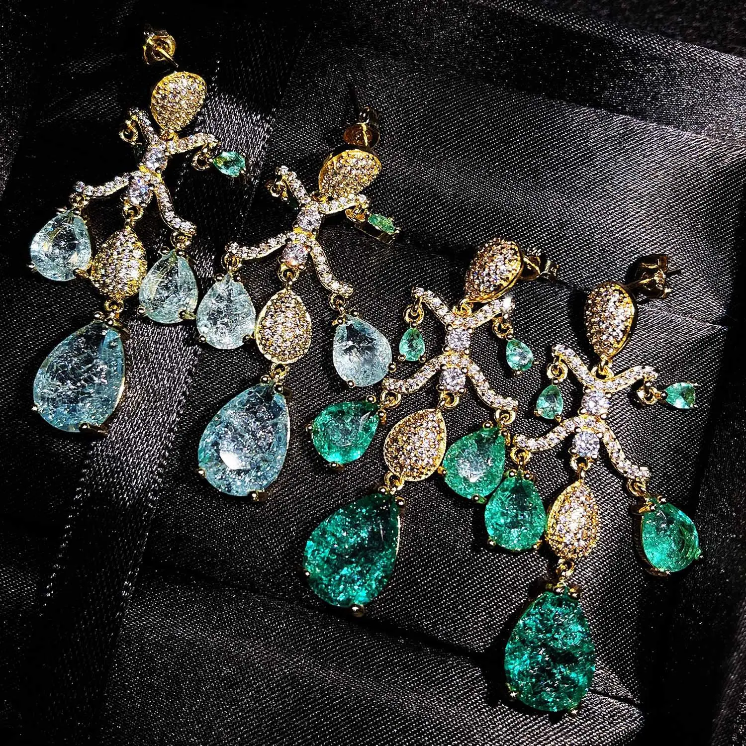 Extravagant jewelry KYED0697 new arrival vintage long tassels shape beautiful zircon drop earrings for Women