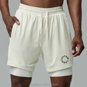Shorts de ginástica 2 em 1 para homens, shorts de compressão de bolso duplo 2 em 1 com malha impressa em tela personalizada, forrado para 5 polegadas