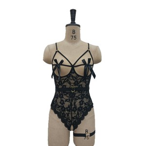 Seksi Şeffaf İç Çamaşırı Gecelik Elbise Dantel Tek Parça Teddy Fiyonklu Çiçek Desenli Kinky İç Çamaşırı Bodysuit Açık Kasık Baştan Çıkarıcı Bodysuit - Product Image 5