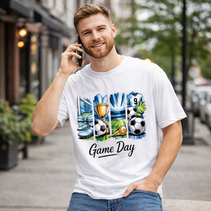 Camiseta de Manga Corta con Cuello Redondo y Estampado de Trofeo y Equipamiento de Fútbol Estilo Cómic Blanco, Logotipo Personalizado Impreso, Informal, de Algodón para Hombre - Product Image 6