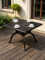 Ensemble table et chaises de salle à manger d'extérieur en fer forgé avec plateau en marbre, mobilier de patio imperméable pour la détente, petite table basse pour la maison et le balcon