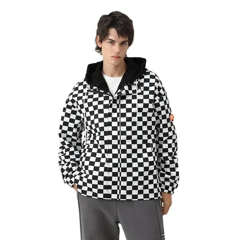 Wholesale Man Black Checkerboard High Quality Casual Bomber Coat Fashion Men Windbreaker Jackets